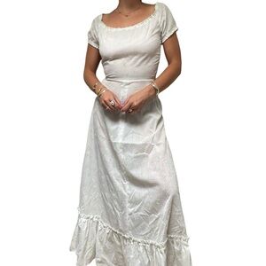 Vintage 60’s/70's Prairie White Cottagecore Short Sleeve Ruffle Maxi Dress XS/S